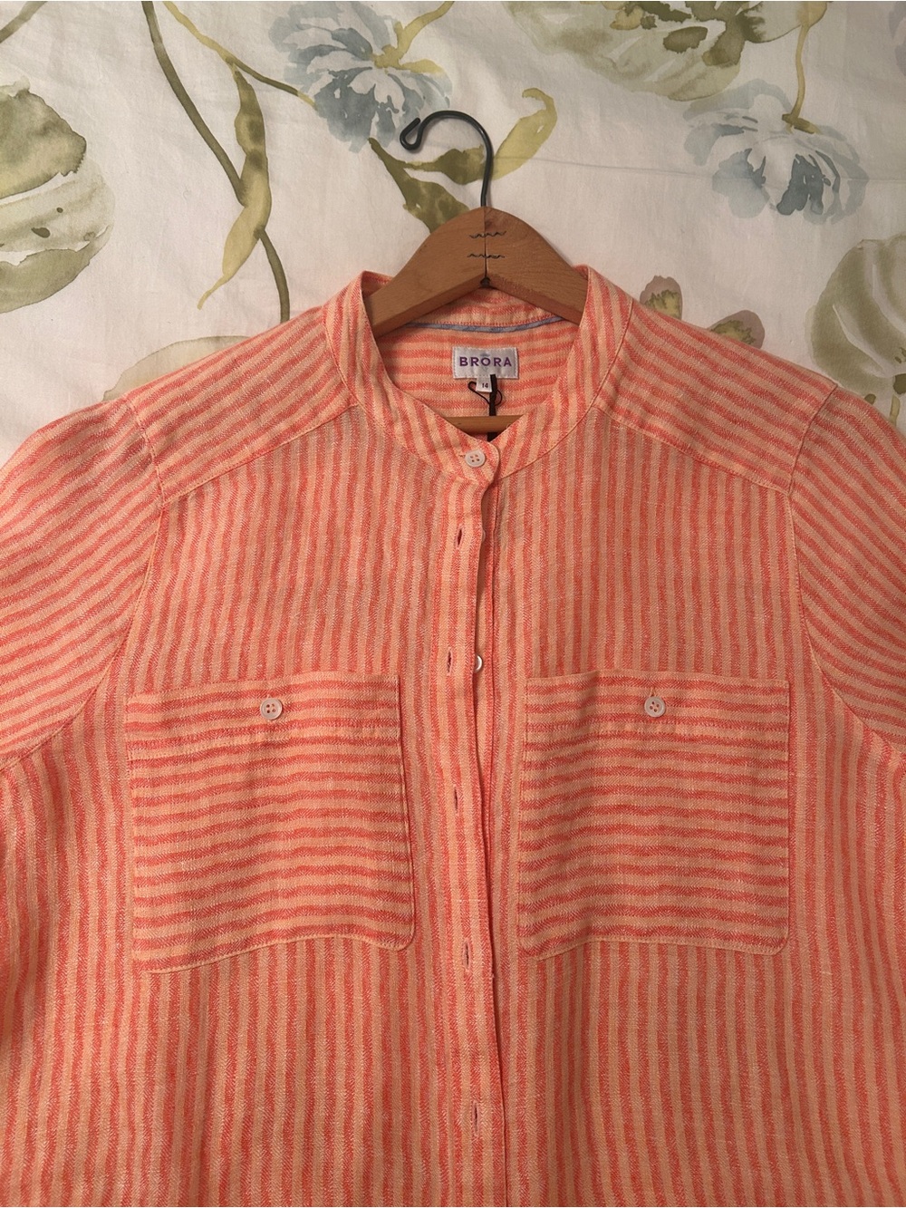 Brora “Clementine” Stripe Button-Front Linen Blend Blouse